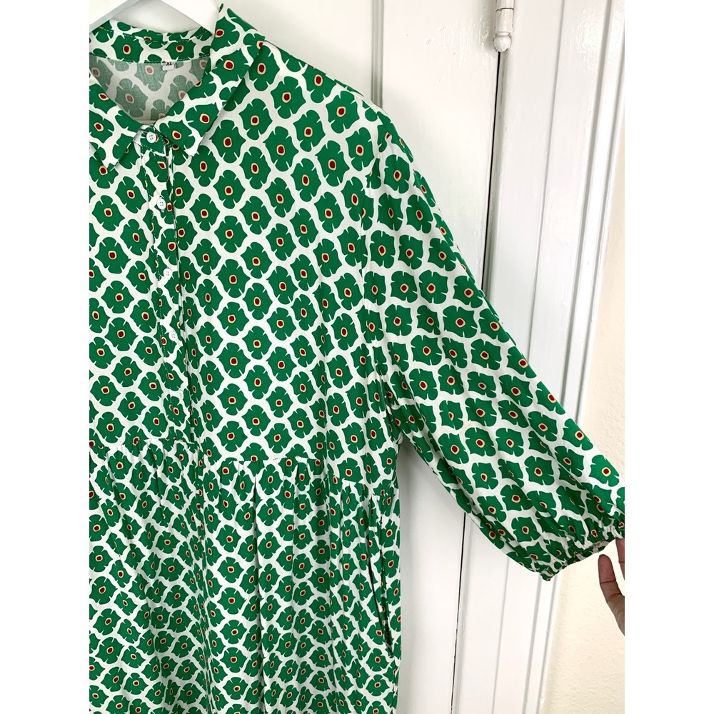 Anrabess Green Floral Puff Sleeve Maxi Shirt Dress XL Cottagecore Summer Resort - Picture 7 of 15